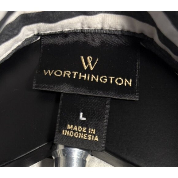 Worthington Button Up Collared Cuffed Long Sleeve Shirt Grey Black White Striped - Picture 6 of 16
